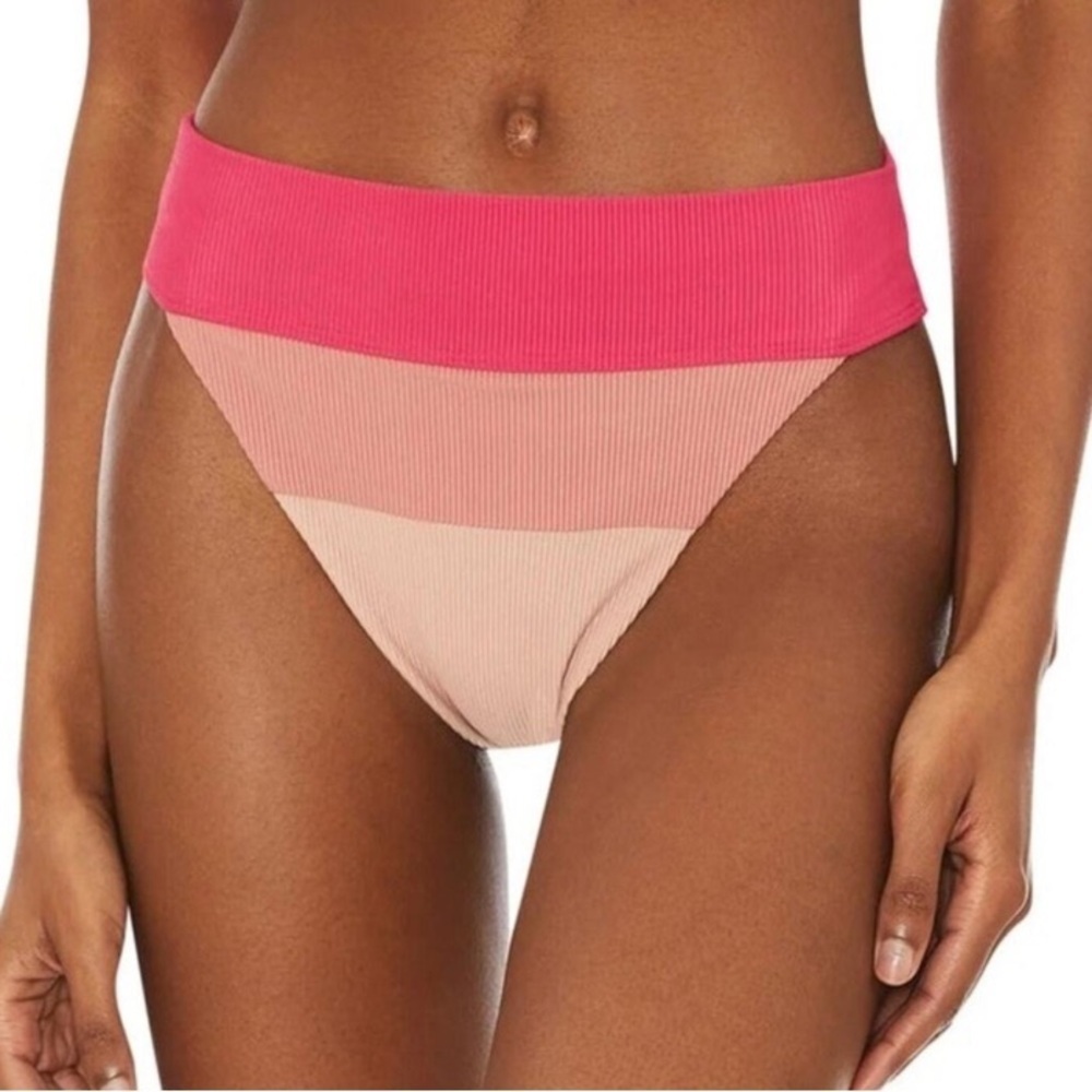 New! Beach Riot Alexis Bikini Bottom Rouge Colorblock Ribbed Pink 10037 - Picture 1 of 7